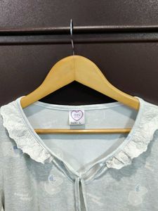 Cute Ruffled Top And Capri Set For Night Wear