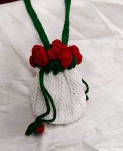 Crochet Rose Bouquet Potly Bag For Women And Girls