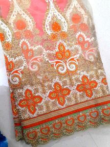 Designerhalf And Half Net Saree.with Blouse