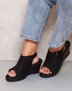 Black Wedge Slingback Sandals