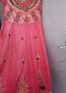 Coral Embroidered Anarkali Dress