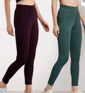 Blue Maroon Green  High-Waisted Leggings