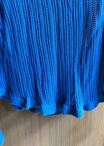 Blue knit, chic crochet top/shrug.
