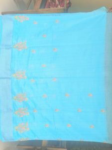 Teal Blue Embroidered Saree
