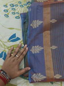Dual Shade Blue With Work Saree And Without Blouse