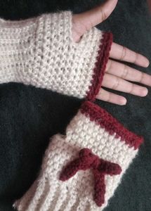 Handmade Crochet Bow Wrist Warmers