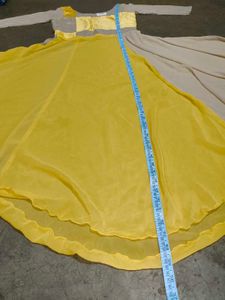 Elegant Yellow &amp; Beige Anarkali Gown