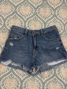 Trendy Blue High Waist Denim Shorts