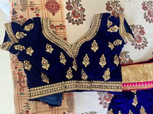 Heavy Embroidered Navy Blue Velvet Lehenga Choli
