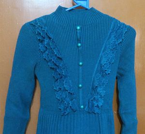 Blue Knit Dress with Ruffle Detail
