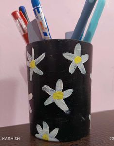 Handmade Floral Pen Holder of Glass