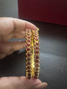 Temple Design Maroon Beads With Golden Bangles