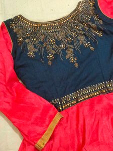 Embellished Blue & Pink Anarkali Dress