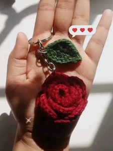 Red Rose Crochet Keychain - Handmade