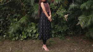 Embroidered Sleeveless A Line Black Kurti