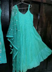 Sea Green Glass Work Embroidery Pretty Dress