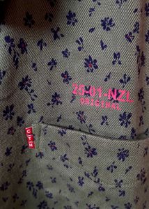 Olive Green Floral Print Shirt with Graphic Stitch