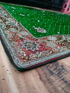 Green heavy party wear  handwork Saree