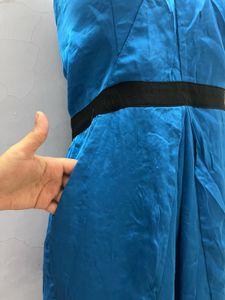 Korean Silk Blue Tube One Piece Having Pockets