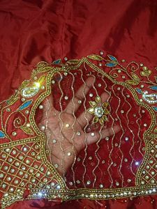 Red Maggam Work Blouse Piece