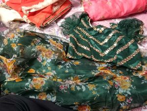 Green Floral Saree &amp; Blouse