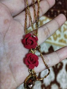 Red Rose &amp; Gemstone Necklace