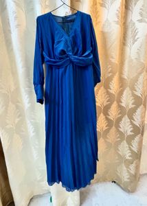Elegant Blue Pleated Dress