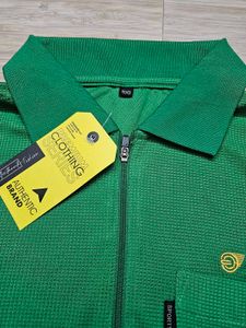 Green Polo Shirt with Zipper and Pocket