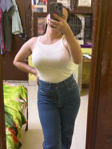 White Ribbed sleevless Top
