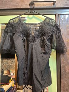 Imported  Black Lace Bodysuit Top