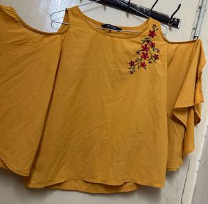 Yellow Cold Shoulder Top