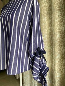 Zara Striped Ruffle Sleeve Blouse