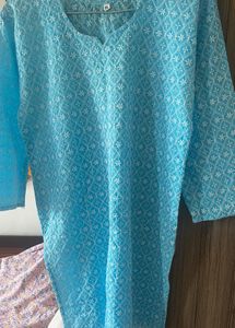 Chic Light Blue Embroidered Cotton Kurta