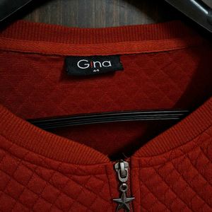 Brick Red Quilted Zip-Up Jacket