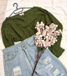 🎁Buy1 Get1 Free Green Long Sleeve Sweater Top A