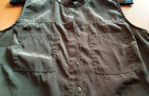 Military Green Shirt In Satin Silk