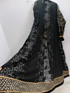 Elegant Black &amp; Gold Embroidered Gown Jacket