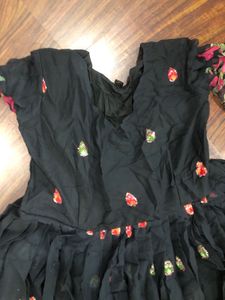 Black Floral Print Ethnic Gown