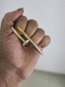 Cartier Style Nail Bracelet –Gold Finish with CZ