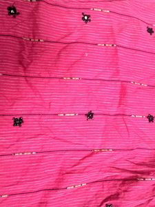Pink Striped Sleeveless Kurti With Mirror Work