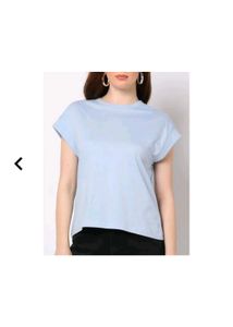 Women's Light Blue Solid Cap Sleeve Cotton T-Shirt