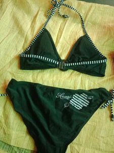 Black &amp; White Striped Swimsuit