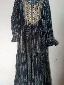 Long Cotton Dress With Embrodary Neck Flore Lenth