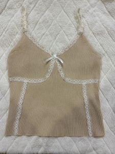 Cute Beige Lace Trim Cami Top