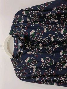 Women&#39;s Navy Blue Floral Print Midi Dress,