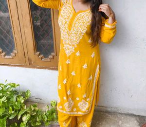 Mustard Chikankari Kurta Set
