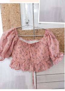 Pink Floral Smocked Crop Top