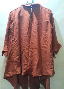 Elegant Brown Tunic with Floral Detail