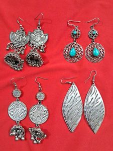 4 Oxidized Silver Earrings