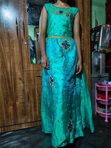 Elegant Teal Embroidered Dress